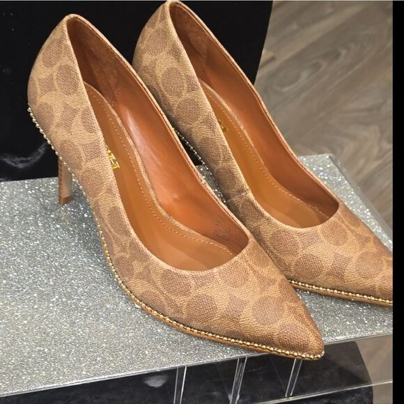Coach Samantha Signature Coated Canvas Dress Pumps- Tan - Picture 7 of 10